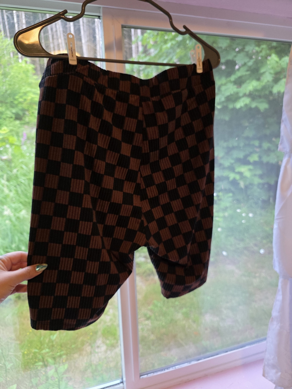 Dressed in LALA Black and Brown Checkerboard Stretch Shorts - Picture 3 of 3